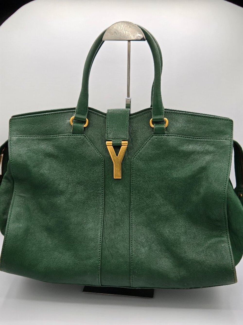 Saint Laurent Medium Cabas ChYc Tote – Tartan Green Sheepskin Leather | Gold